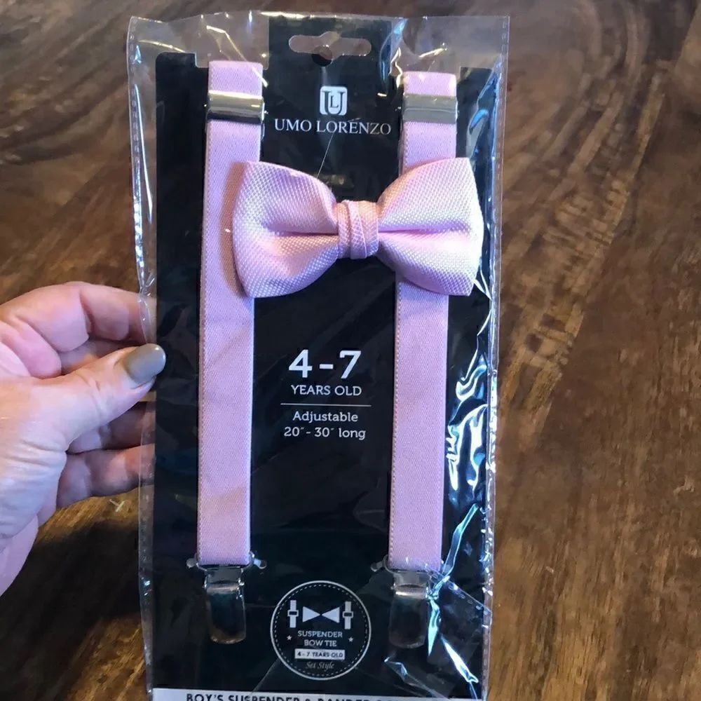 Kids Umo Lorenzo Suspender And Bow Tie Set-Pink